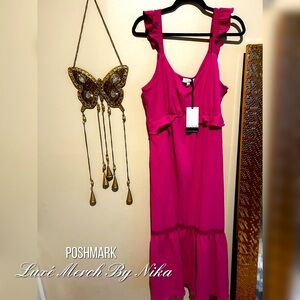 Sophia Jeans by Sophia Vergara Sweetheart Ruffled Pink Midi Dress Size XXL